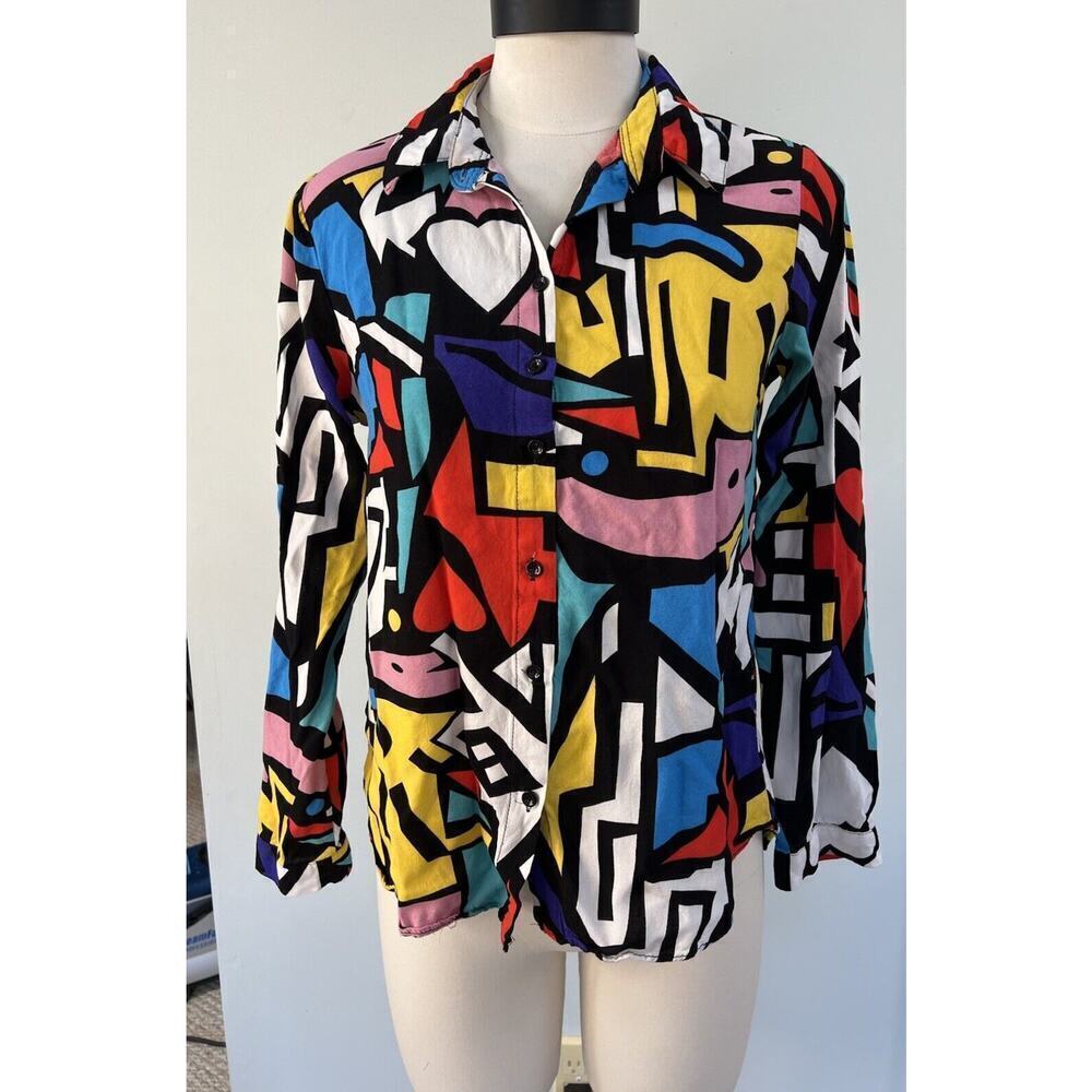 VTG 90s BIG DART Size L Womens Top Retro Art to Wear Geometric Shirt US SZ 10